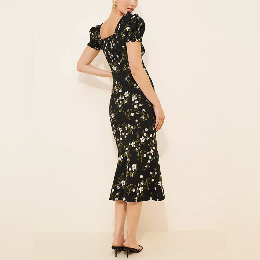Maeve Linen Blend Puff-Sleeve Sweetheart Midi Dress size 2xl